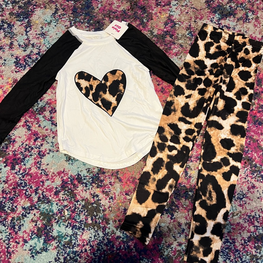 Pixie Black and White Heart Regal shirt and matching leopard leggings 3